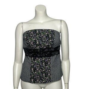 Torrid Strapless Shirt Black & White Floral & Gingham Tube Top Size 1 Women's XL